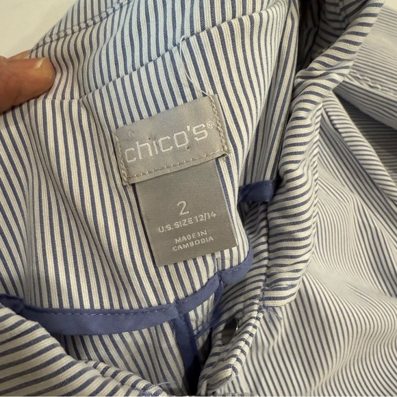 Chico's Snap Button Jacket Blue & White Pin Stripe Blazer Size 12-14 (Chico’s 2) - Picture 15 of 16